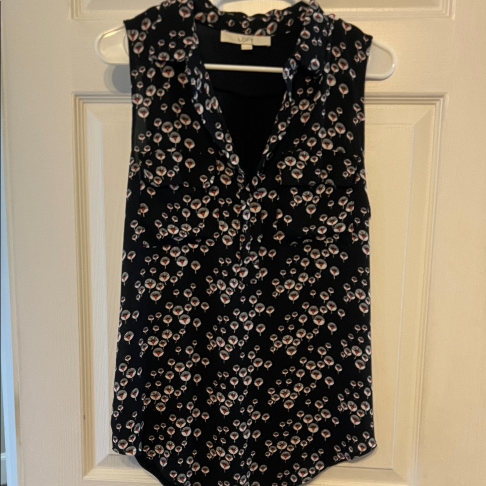 LOFT Black and Pink Floral Blouse